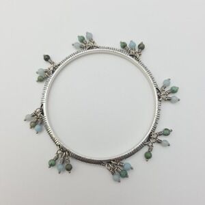 BRIGHTON 'Figaro' Bangle Bracelet Green & Blue Beads Silver Plate 8" FREE $HIP!!
